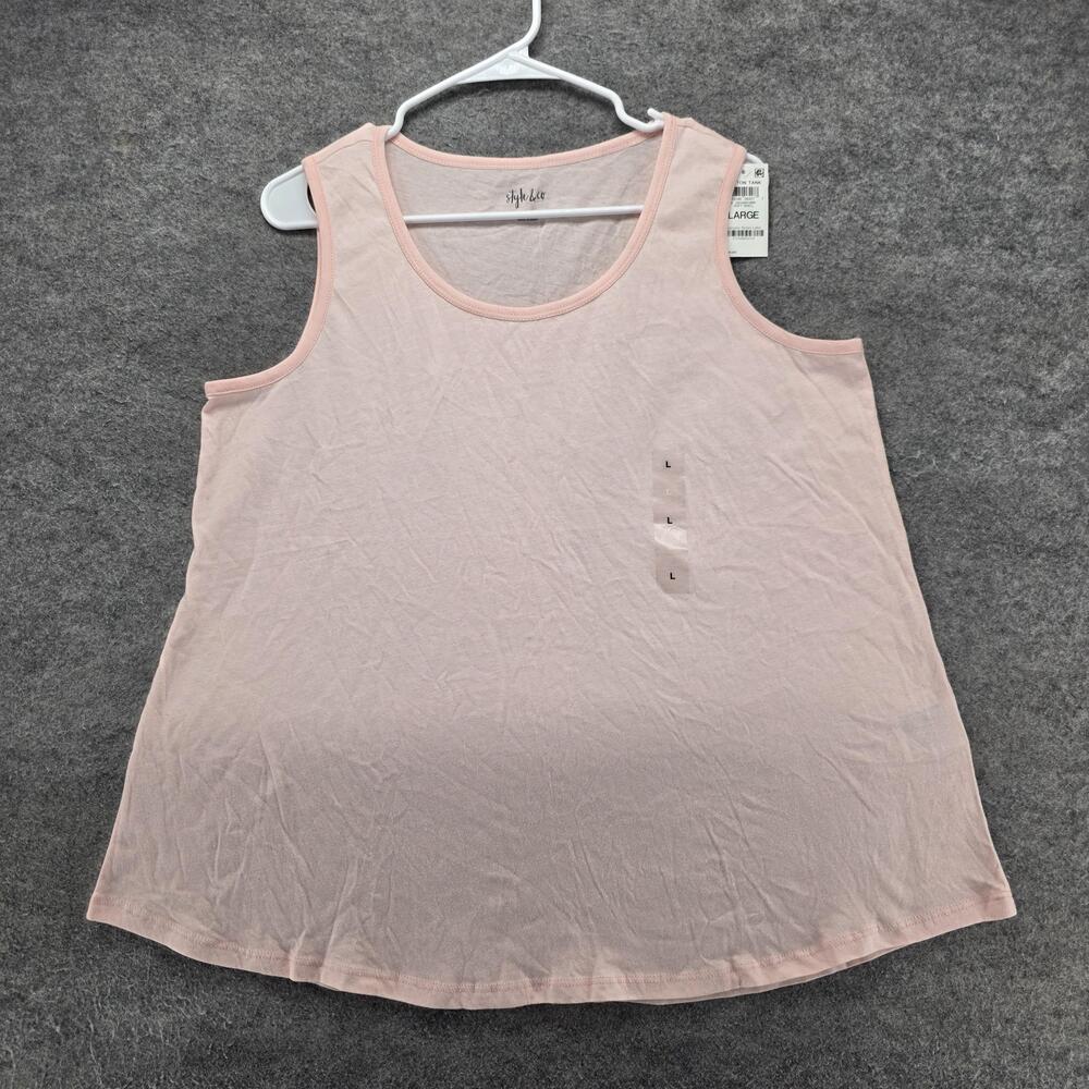 Style & Co. Tank Womens Large Pink Scoop Neck 100% Cotton Lightweight Casual